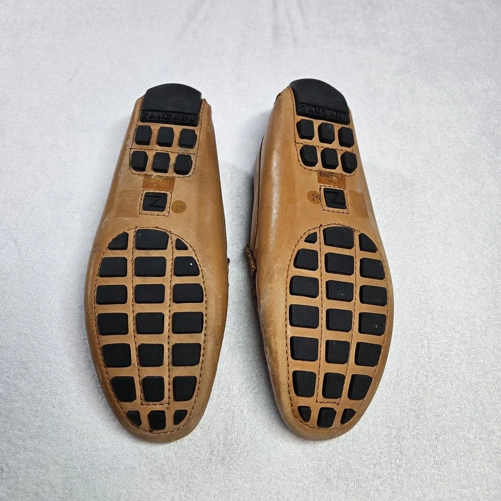 Zanzara Men's 9.5 Cognac Leather Driving Loafers Slip On Moc Toe Casual Shoes
